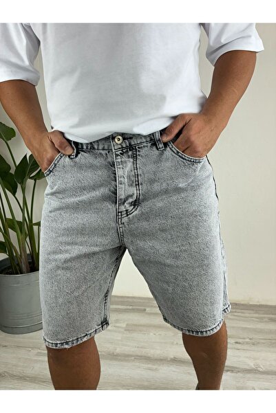 LudoWear Dark Gray Towel Washed Fit Lycra-Free Jean Denim Shorts