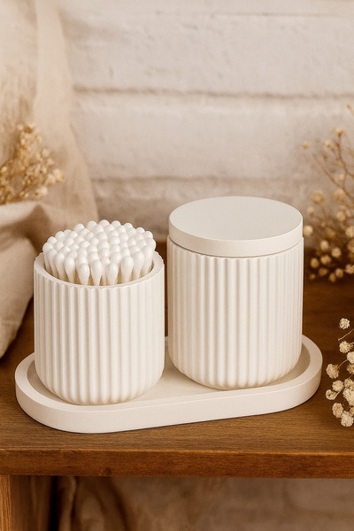 Nevhan Sanat Banyo ve Makyaj Organizer Seti – 4 Parçalı Çizgili Kapaklı Kutu ...