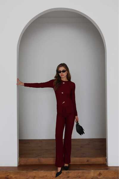 Patreon Women's Buttoned Blouse Palazzo Pants Ottoman Top and Bottom Set