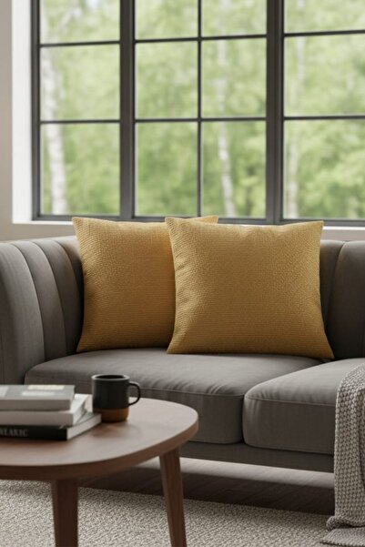 Soyoe غطاء وسادة بتصميم خاص، مجموعة من قطعتين، نسيج ناعم بلون أصفر الخردل، وس...