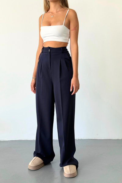 BEJNA Жіночі сині брюки з плісированими деталями