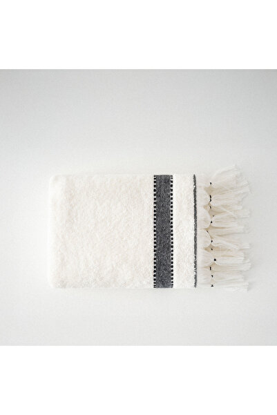 Ecocotton Galya Hand and Face Towel 100% Organic Kapok with Border Cream-Black 50X90 cm