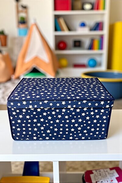 VAYBE Set of 3 Dark Blue Star Patterned Multi-Purpose Storage Box, Storage Box, Box, Organizer, Toy Box