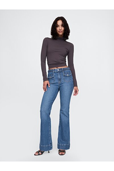 GAP Kadın Mavi High Rise Braided '70s Flare Jean Pantolon