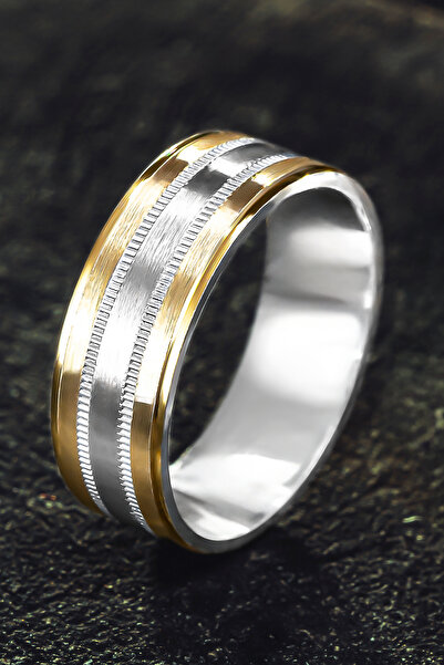 OSMANLI GÜMÜŞ Erkek Kadın Çift Gümüş Alyans - Altın Kaplama Detaylı Gümüş Ren...