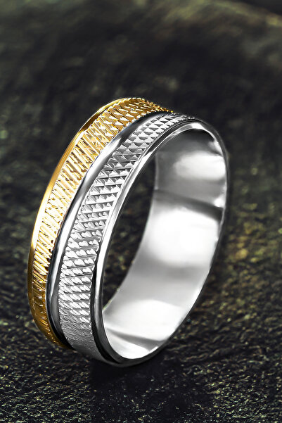 OSMANLI GÜMÜŞ Erkek Gümüş Alyans - Çift Renk Geçişli 925 Ayar Erkek Yüzük