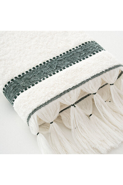 Ecocotton Galya Hand Face Towel 100% Organic Kapok Bordered Cream - Green 50x90 Cm