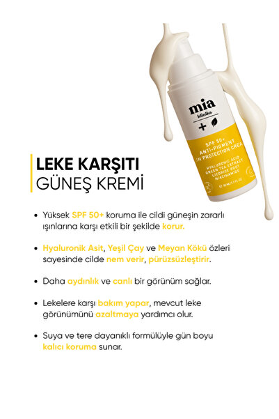 mia klinika Spf 50+ İnce Çizgi Görünümü Azaltmaya Yardımcı, Pürüzsüzleştirici Yüz Güneş Kremi