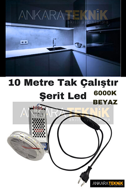 Genel Markalar Mutfak Dolabı Için 10 Mt. Şerit Led 12v Adaptör Aç Kapa Anahta...