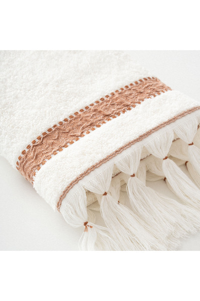 Ecocotton Galya Hand and Face Towel 100% Organic Kapok with Border Cream-Terra 50X90 cm