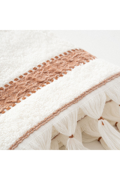 Ecocotton Galya Hand and Face Towel 100% Organic Kapok with Border Cream-Terra 50X90 cm