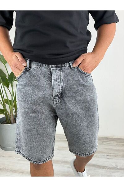 LudoWear Koyu Gri Havlu Yıkamalı Fit Likrasız Jean Kot Şort