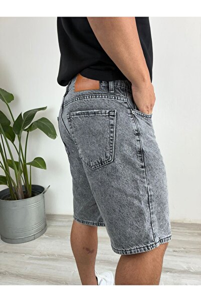 LudoWear Koyu Gri Havlu Yıkamalı Fit Likrasız Jean Kot Şort
