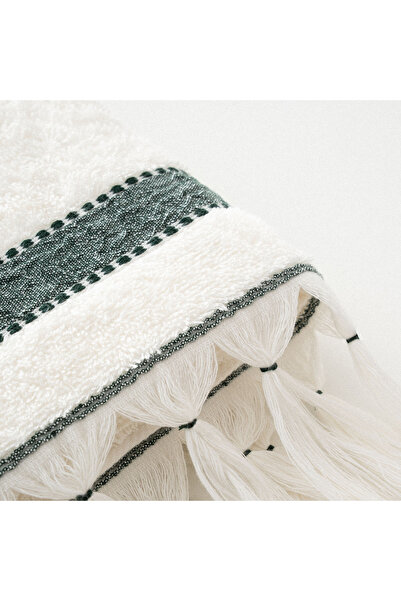 Ecocotton Galya Hand Face Towel 100% Organic Kapok Bordered Cream - Green 50x90 Cm