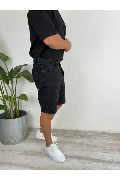 LudoWear Black Washed Fit Lycra-Free Jean Denim Shorts