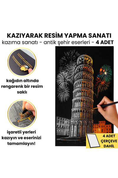 minyaturia Kazıyarak Çizim Yapma Seti | Antik Şehir Eserleri - 4 Adet | Hobi ...
