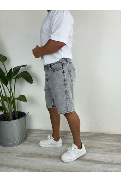 LudoWear Pantaloni scurți din denim, gri închis, lavabili, fără lycra