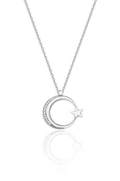 SİLVERA TELKARİ Türk Bayrağı Gümüş Kolye Kadın 925 Ayar Ay Yıldız Gümüş Kolye...