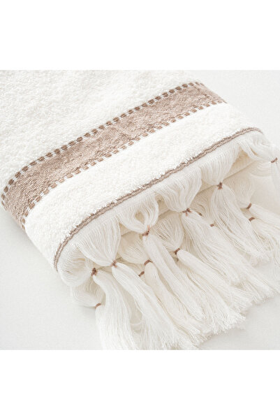 Ecocotton Galya Hand and Face Towel 100% Organic Kapok with Border Cream-Beige 50X90 cm