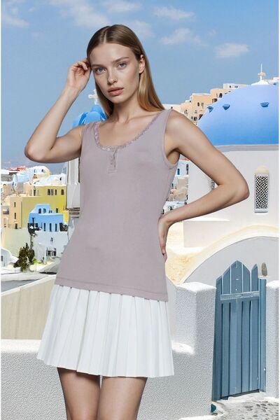 Pasaklı Giyim Women's Lace Lycra Cotton Body Blouse – U-Neck, Thick Straps, Anti-Pilling 3750210