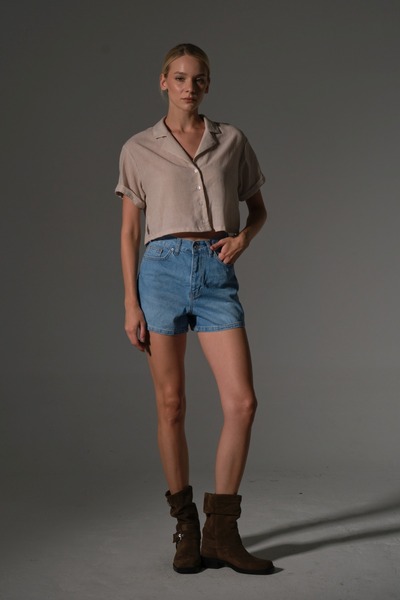 Maule Women's Mini Jean Shorts, High Waist, Zipper, 5 Pockets 100% Cotton Denim Jeans @Potenza