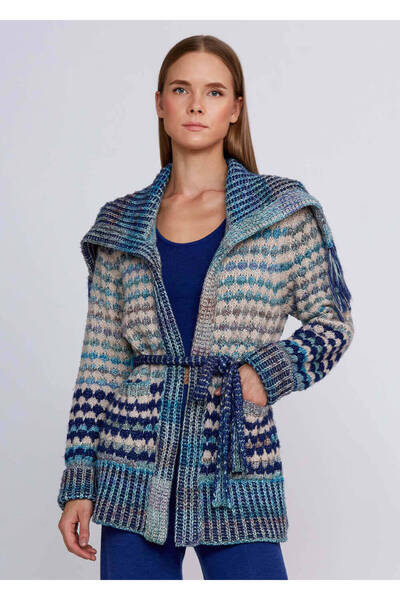 Knitss Organik Pamuk Yün Karışımlı Mavi Triko Hırka