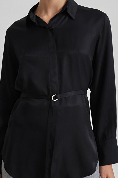 Setre Siyah Belden Kemerli Uzun Kollu Gömlek