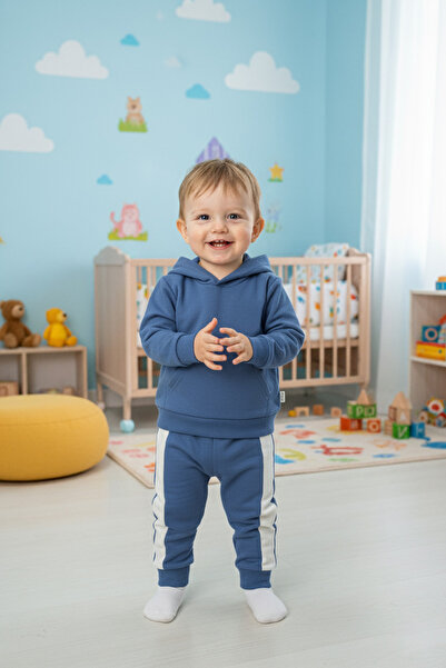 Pırlanta baby Çocuk Takımı Erkek Kulaklı Kapüşonlu Ayı Desenli Pamuklu 2 Parça