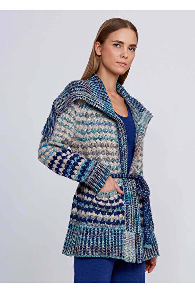 Knitss Organik Pamuk Yün Karışımlı Mavi Triko Hırka