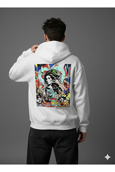 By Caspita Fashion Λευκό φούτερ με κουκούλα με στάμπα στην πλάτη Lenithra Dare to Dream, Unisex Oversize