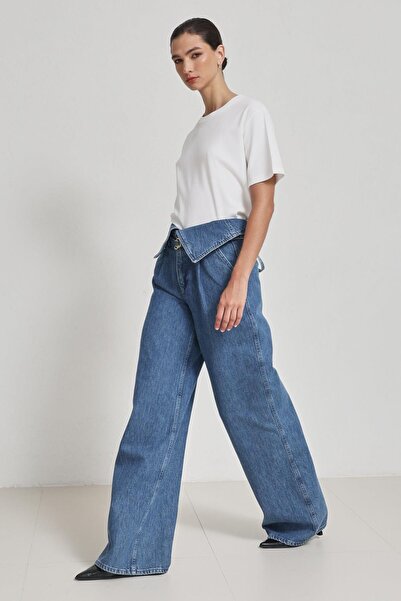 Setre Blue Waist Detailed Relaxed Cut Trousers