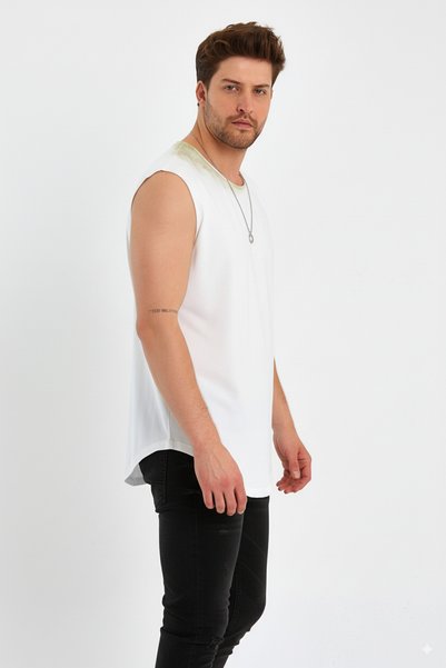 rammers Men's Dirty Collar Bottom Oval Cut Basic Zero Sleeve T-Shirt