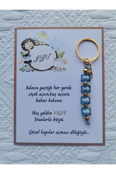 32 Adet İsme Özel Tasarım Mavi Anahtarlık Hastane Yeni Doğan 40 Mevlidi Dağıtmalık Hediyelik