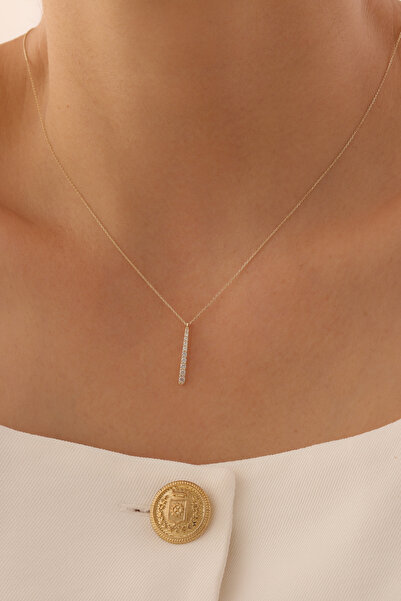 GENORO JEWEL 14 Ayar Altın Zirkon Taşlı Çizgi Kolye