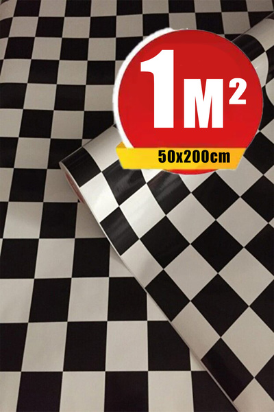 Bien Home Bien Exclusive (50CM X 2MT), 1 M² Cm Siyah Beyaz Dama Yapışkanlı Kaplama Pvc Folyo F-08