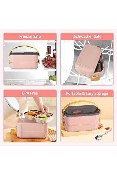 fulina Bento Lunch Box for Adults & Kids, Reusable Stainless Steel Handheld Portable 2 Layers Meal Box, 120
