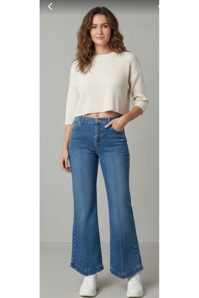 ARDSU Women's Denim Pants with Front Seam and Slit Detail