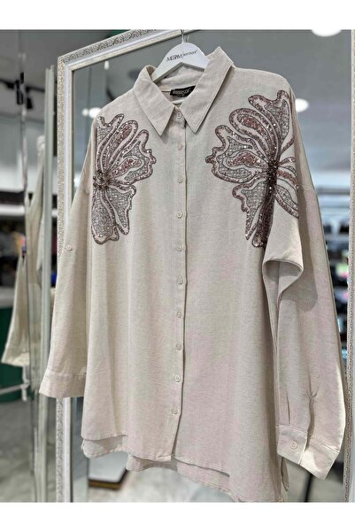 MERAM BUTİK قميص كتان بوراسكا - بيج - 2