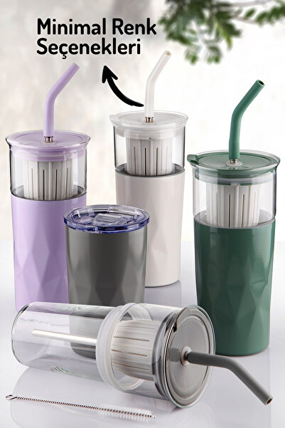 Nandy Home 5’i 1 Yerde Pipetli Mug & Termos Suluk – 700 ml / 500 ml – Sıcak ve Soğuk İçecekler İçin Çok Amaçlı