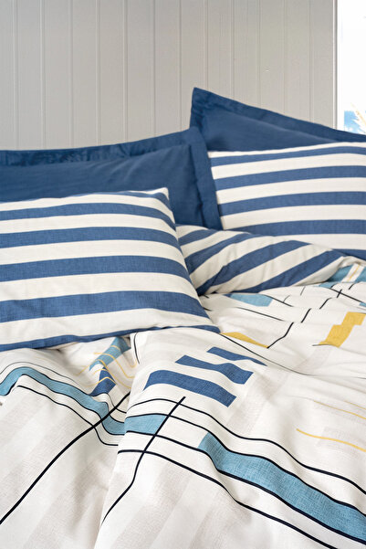 Cotton Box Modern Single Duvet Cover Set Lunox Navy Blue