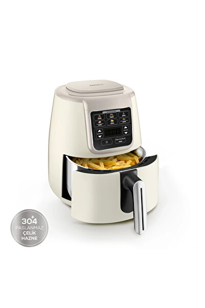 Karaca Air Pro Cook Köz Steel XL Çelik Hazneli Airfryer Iconic Beige 4 Litre 4 Kişilik