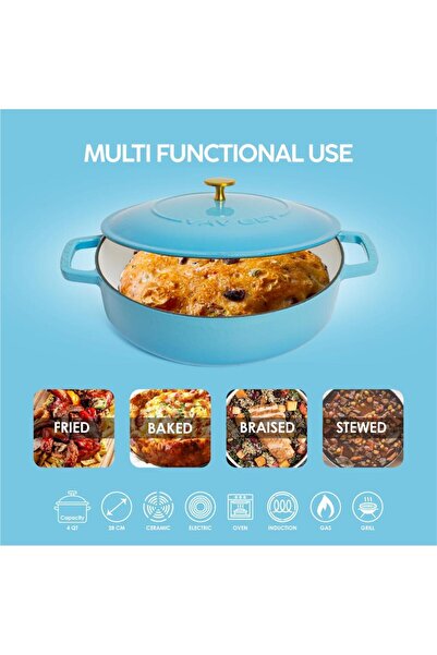 VAV GET Enameled Cast Iron Dutch Oven Braiser. 28cm, 3.79L, Ocean Blue