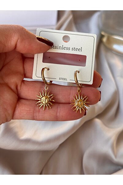 HERCY 316 L Paslanmaz Çelik Güneş Küpe | Gold Çelik Küpe