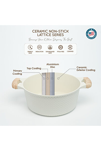 VAV GET 28 CM Deep Casserole with Lid + Steamer – Lattice Series Ceramic Non-Stick, Induction Ready