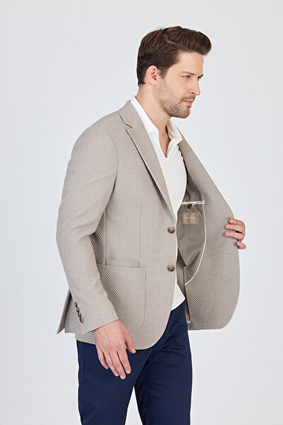 Frappoli Sandeo Men's Smoke Unlined Soft Diagonal Patterned Stretch Fabric Lycra Sports Blazer Jacket