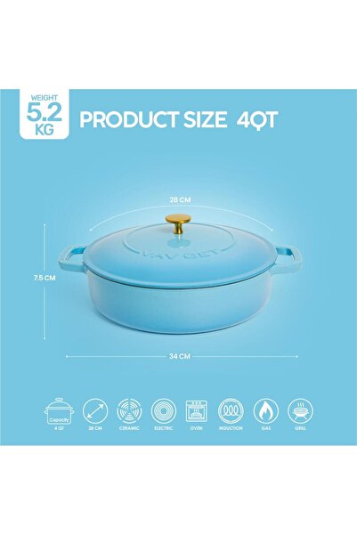 VAV GET Enameled Cast Iron Dutch Oven Braiser. 28cm, 3.79L, Ocean Blue