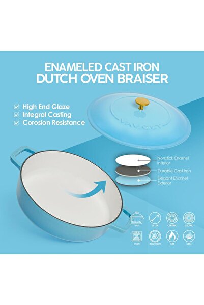 VAV GET Enameled Cast Iron Dutch Oven Braiser. 28cm, 3.79L, Ocean Blue