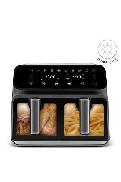 Karaca Multifry XXXL 9 Liter - Digitale Doppelkammer-Heißluftfritteuse mit Gl...