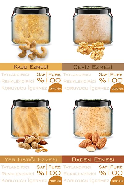 Zencefil Organik 4 Çeşit %100 Saf Ezme Kaju Ezmesi Ceviz Ezmesi Fıstık Badem ...