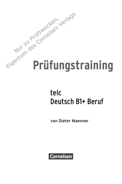 Cornelsen Prüfungstraining Telc B1+ Beruf Mit CD
